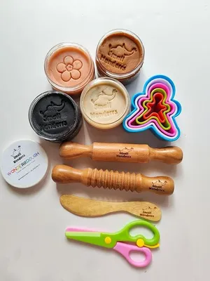 Wonderrdough Play Kit for Kids 13 Piece Set by Small Wonderrs with 5 Cutters Rollers & Tools, Non-Toxic Clay Accessories for Modelling, Creative Play, Art & Craft Activities