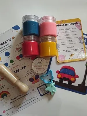 Kids Play Dough Craft Kit with 4 Colours Cutters and Rolling Pin