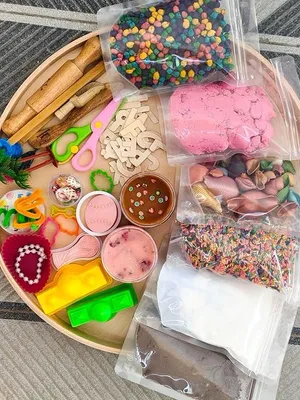 Kids Sensory Play Kit with Play Sand Dough Tools Molds Beads & Activity Accessories