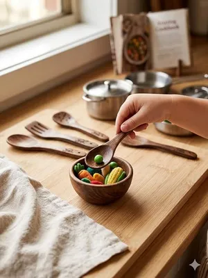 Neem Wooden Kitchen Utensils Set for Kids 7 Piece - Natural