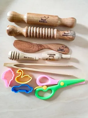 Small Wonders Wooden Craft Tools and Plastic Cutters Set - Pastel, Pastel Wonderrdough Set