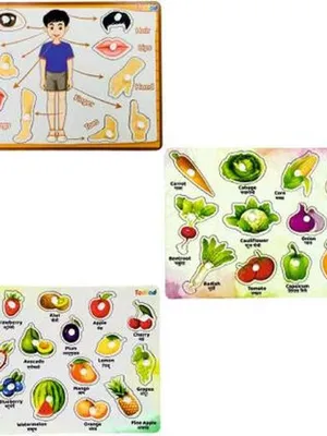 Todfod Wooden Jigsaw Puzzles Body Parts & Vegetable & Fruits Characters For Kids