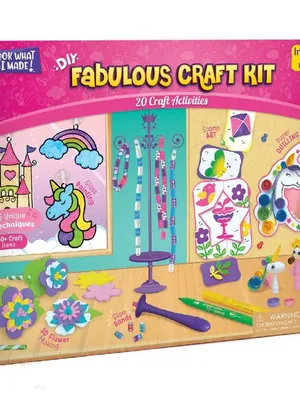 Imagimake Fabulous Craft Kit 5 in 1 Arts & Crafts Set for Kids Glass Painting, Paper Quilling, Stamp Art & More Fun DIY Gift for Girls Ages 5-9
