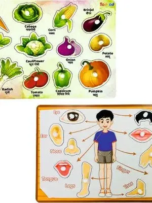 Todfod Wooden Jigsaw Puzzles Vegetable & Body Parts Characters For Kids