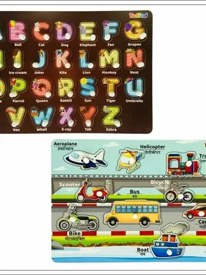 Todfod Wooden Jigsaw Puzzles Abcd 4 In 1 & Vehicle Characters For Kids
