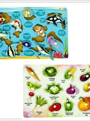 Todfod Wooden Jigsaw Puzzles Fish & Vegetable Characters For Kids