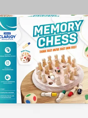 Doms Clapsjoy Memory Chess Wooden Board Game for Kids | 3-in-1 Memory & Matching Game | 24 Wooden Game Pieces with Colour Dice | Brain Teaser Game for Kids Age 3+ | Family Indoor Game