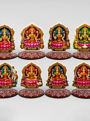 Todfod Ashtalakshmi Tealight Candle Holder Set of 8 – Wooden MDF Lakshmi Diya Stand Coasters for Diwali Pooja & Home Decor