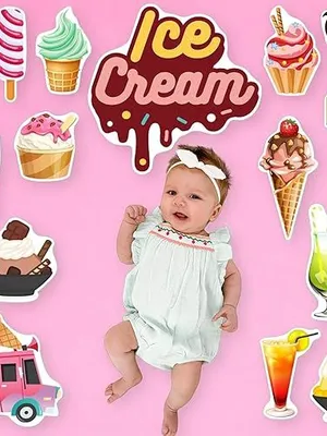 Todfod Ice Cream Photo Booth Props Set (17+ Pieces) | Baby Shower, Birthday Party & Cake Smash Ice Cream Theme Photo Props for Kids