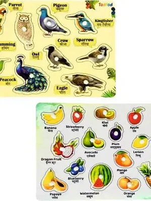 Todfod Wooden Jigsaw Puzzle Birds & Fruit Character For Kids