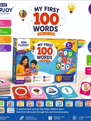 Doms Clapsjoy My First 100 Words Flash Cards for Kids 2+ Years | Educational Learning Cards for Toddlers & Preschoolers | Vocabulary, Numbers, Colors, Animals, Fruits & More | 100 Cards