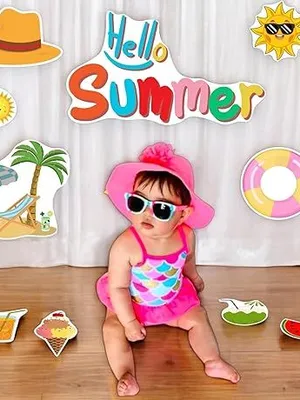 Todfod Summer Theme Photo Booth Props |18+ Tropical Cards for Kids & Baby Photoshoots | Beach, Palm Tree, Ice Cream Designs | Premium Cardstock Material | Perfect for Birthday Parties & Celebrations
