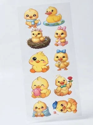 TodFod Cute Duck DTF Heat Transfer Sticker Sheet, 11 x 4 Inch – Adorable Duck Cartoon Iron-On Transfers for T-Shirts, Clothes & Bags