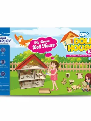 DIY Doll House Kit for Kids | Wooden Dollhouse Building & Painting Set | 3-Storey Wooden House with Furniture | Creative Build Paint & Play Toy for Girls & Boys