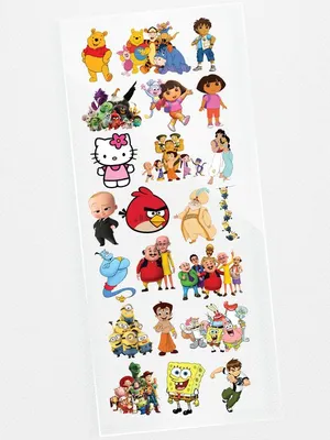 TodFod Cartoon Characters DTF Heat Transfer Sticker Sheet, 11 x 4 Inch – Cute Cartoon Iron-On Transfers for T-Shirts, Hoodies & Bags