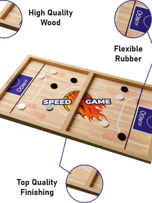 2 in 1 Slingo Wooden Board Game | Fast Finger Puck Game with Elastic Band & Acrylic Pucks | Multiplayer Indoor Tabletop Game for Kids, Teens & Adults