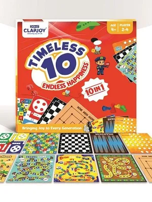 10 in 1 Board Game for Kids & Family | Ludo, Chess, Snakes & Ladders, Backgammon, Solitaire, Treasure Hunt & More | 2-4 Players | Age 4+ | With Rainbow Card Game