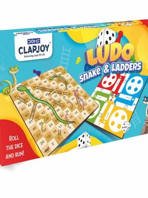 Doms Clapsjoy Ludo & Snakes and Ladders Board Game | 2-in-1 Family Game for Kids & Adults | Indoor Strategy & Fun Game with Dice and Playing Pawns | Family Game for Boys & Girls