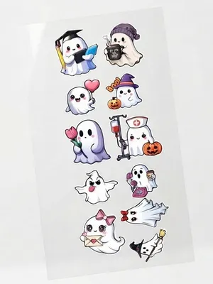 TodFod Cute Ghost DTF Heat Transfer Sticker Sheet, 11 x 4 Inch – Cartoon Ghost Iron-On Transfers for T-Shirts, Clothes & Fabric