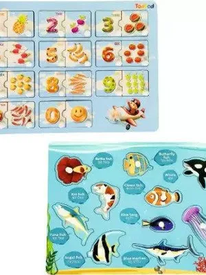 Todfod Wooden Jigsaw Puzzles English Numbers & Fish Characters for Kids