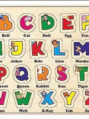 Todfod English Alphabet Puzzle | 26-Piece Wooden Letters with Knob | Multicolor Educational Learning Board | ABC Puzzle Toy for Kids 1+ Years