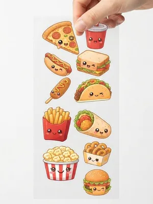 TodFod Junk Food DTF Heat Transfer Sticker Sheet, 11 x 4 Inch – Cute Fast Food Iron-On Transfers for T-Shirts, Clothes & Bags