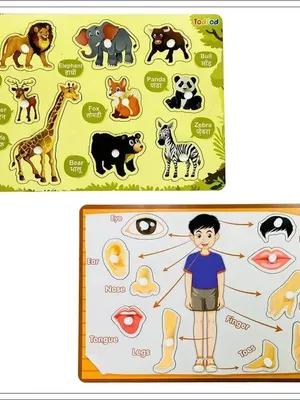 Todfod Wooden Jigsaw Puzzle Wild Animal & Body Parts Characters For Kids