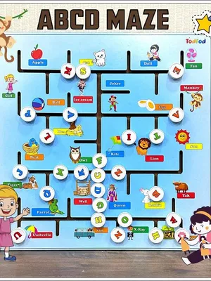 Todfod ABCD Wooden Sliding Maze Learning Toy for Kids Age 3,8, |26 Piece Educational Brain Game, Alphabet Number Animal Puzzle for Toddlers Children
