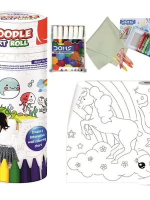 Doodle Art Roll for Kids | Reusable Colouring Wall Poster | 84 Inch Long Drawing & Painting Activity Roll with Colours, Crayons & Wipe Cloth