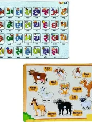 Todfod Wooden Jigsaw Puzzle Gujarati kakko & Pet animal Characters For Kids (2 Pieces)