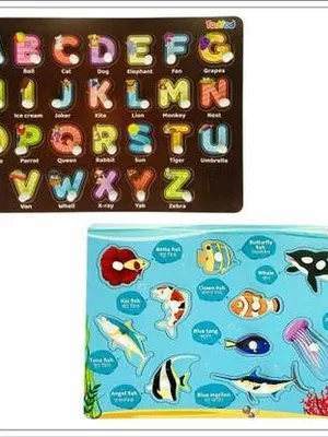 Todfod Wooden Jigsaw Puzzles Abcd 4 In 1 & Fish Characters For Kids
