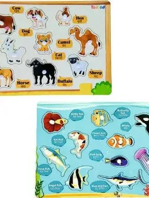 Todfod Wooden Jigsaw Puzzles Pet Animal & Fish Characters for Kids