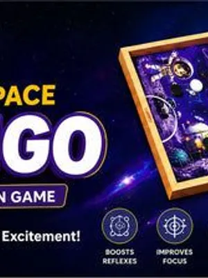 Space Slingo Rapid Action Wooden Puck Game for Kids & Family | Fast Track Sling Puck Board Game | Portable Travel-Friendly Interactive Board Game (Ages 5+)