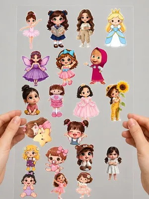 TodFod Cute Girls DTF Heat Transfer Sticker Sheet, 11 x 4 Inch – Adorable Girl Cartoon Iron-On Transfers for T-Shirts, Hoodies & Bags