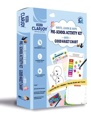 Pre-School Activity Kit for Kids 3+ Years | Write Learn & Wipe Tracing Board, Reusable Activity Cards, 12 Color Sketch Pens, Marker & Good Habit Chart