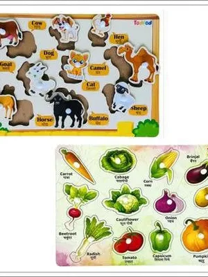 Todfod Wooden Jigsaw Puzzles Pet Animal & Vegetable Characters For Kids