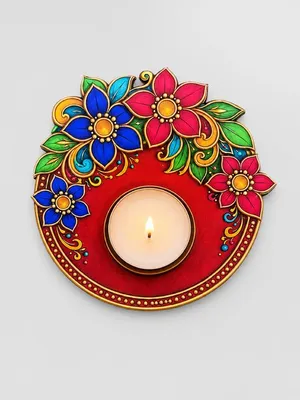 TodFod Floral Tealight Candle Diya Holder Coaster, 4 Inch – Wooden Decorative Flower Design for Diwali Pooja & Home Decor