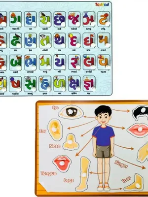 TodFod Wooden Jigsaw Puzzles - Gujarati Kakko & Body Parts Characters