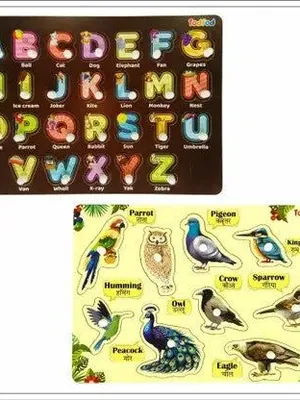 Todfod Wooden Jigsaw Puzzles ABCD 4 in 1 & Birds Characters For Kids (1 Pieces)