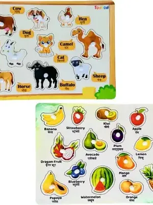 Todfod Wooden Jigsaw Puzzles Pet Animal & Fruit Characters For Kids