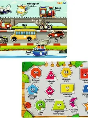 Todfod Wooden Jigsaw Puzzles Vehicle & Shapes Character For Kids