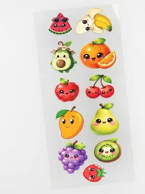 TodFod Cute Fruit DTF Heat Transfer Sticker Sheet, 11 x 4 Inch – Adorable Fruit Cartoon Iron-On Transfers for T-Shirts, Clothes & Bags