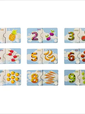 Todfod Wooden Jigsaw Puzzles English Numbers & Fruit Characters For Kids