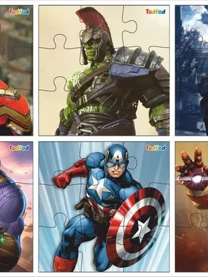 Todfod Wooden Jigsaw Puzzles Toy for Kids & Children, Marvel Avengers 6 in 1 Jigsaw Puzzles 54 Pieces, Anime Cartoon Character Educational Toy (Marvel Avengers)