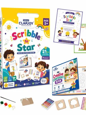 Scribble to Star Creative Activity Kit for Kids Age 2+ | 21-Day Drawing, Tracing & Coloring Book with 7 Activity Worksheets | Crayons, Tempera Stickers & Craft Supplies | Preschool Learning Kit