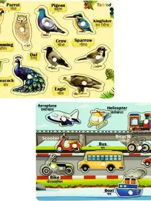 Todfod Wooden Jigsaw Puzzles | Birds & Vehicle Characters For Kids