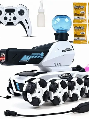 Todfod Remote Control Battle Tank with Water Spray, LED Lights, 8 Wheel Drive, 18.5 x 27 x 15 cm, White