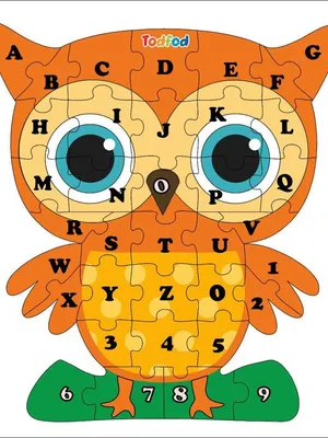 Todfod Owl Shaped Wooden Jigsaw Puzzle English Alphabets Orange Yellow | 36 Pieces