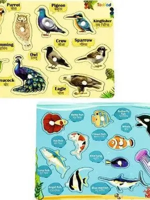 Todfod Wooden Jigsaw Puzzles Birds & Fish Characters For Kids