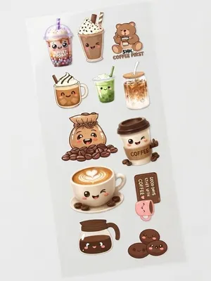 TodFod Coffee DTF Heat Transfer Sticker Sheet, 11 x 4 Inch – Cute Coffee & Beverage Iron-On Transfers for T-Shirts, Clothes & Fabric